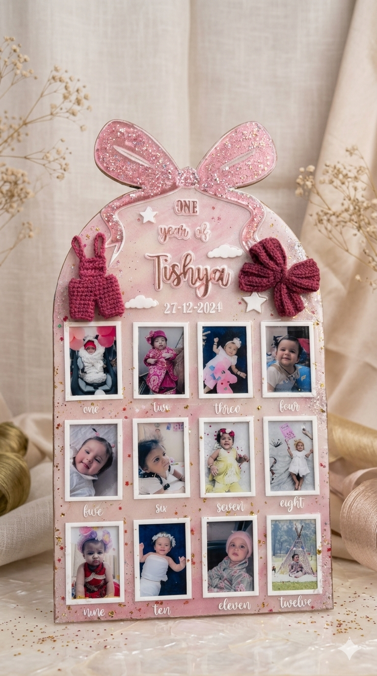 Bow Theme Milestone Photo Frame with Crochet